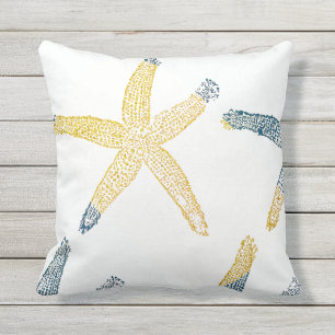 Starfish Beach Deep Blue Glittery Gold White Niedl Kissen