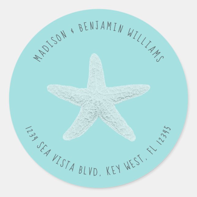 Starfish Beach Family Rücksendeadresse Blue Runder Aufkleber (Vorderseite)