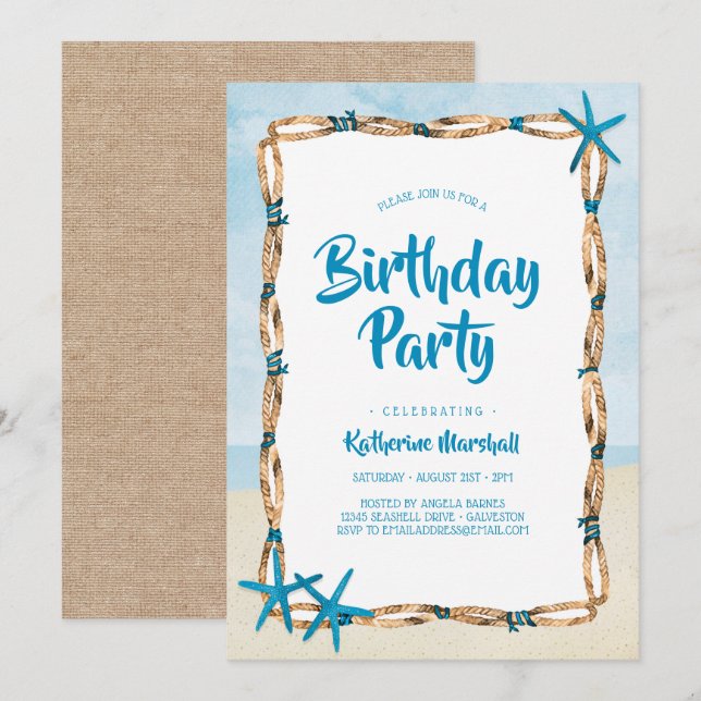Starfish Beach Geburtstagsparty 2 Einladung (Vorne/Hinten)