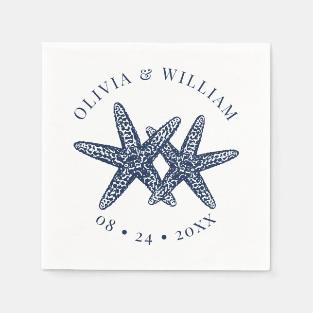 Starfish Beach Hochzeit Küste Blue Blue Serviette (Vorderseite)