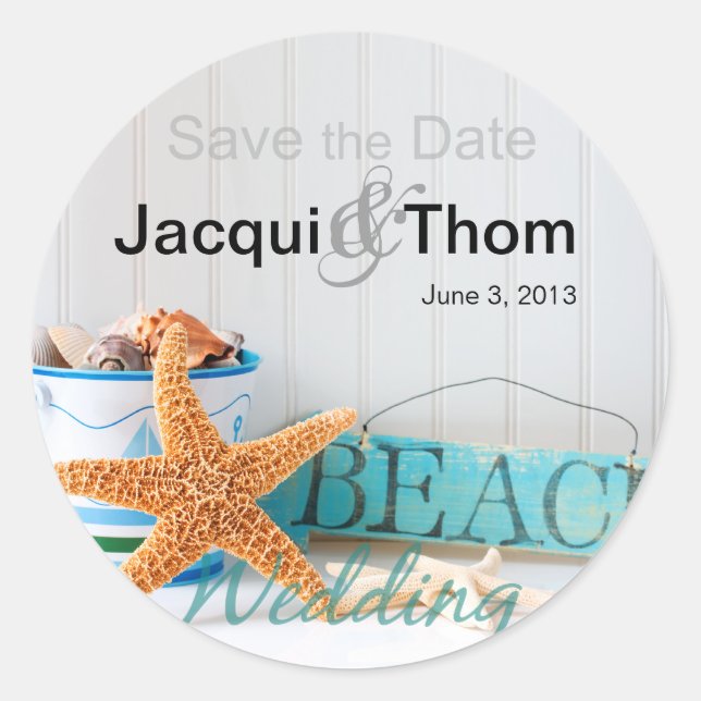 Starfish Beach Hochzeit Runder Aufkleber (Vorderseite)