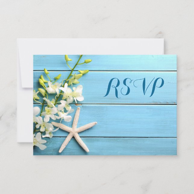 Starfish Beach Hochzeitkarten mit Orchideen RSVP Karte (Vorderseite)