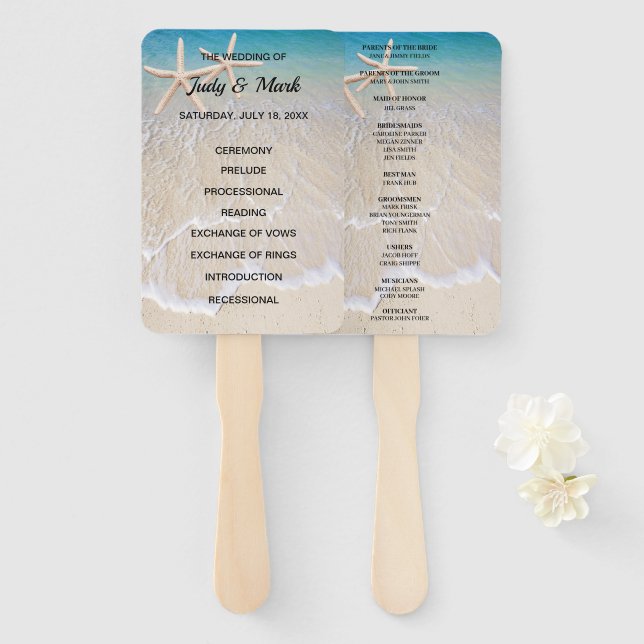 Starfish Beach Hochzeitsprogramm Fans Fächer (Vorne und Hinten)