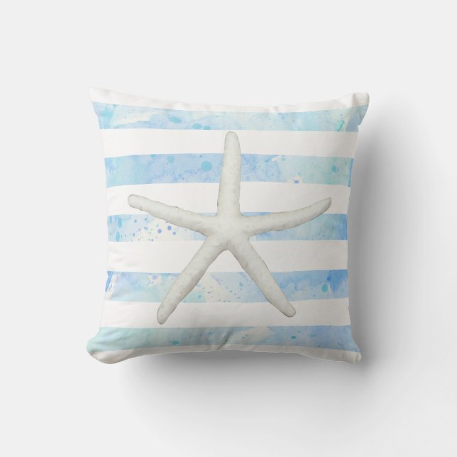 Starfish Beach Moderner einfacher Streifen Blau un Kissen (Vorderseite)