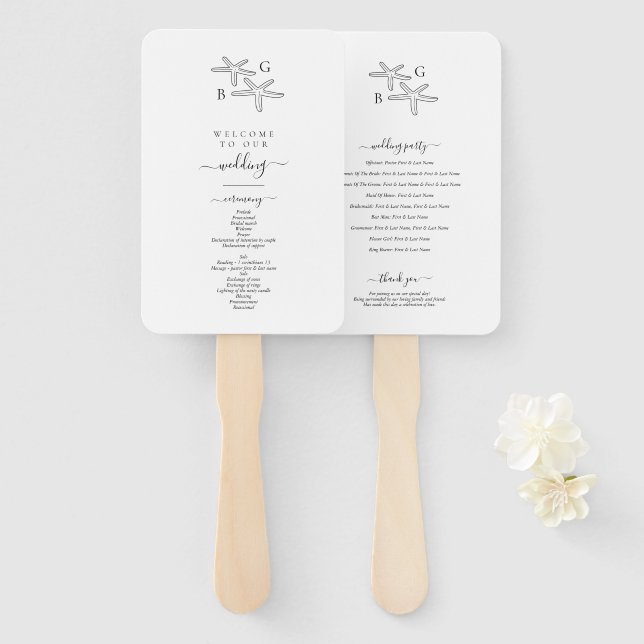 Starfish Beach Monogram Hochzeitsprogramm Fächer (Vorne und Hinten)