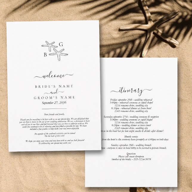 Starfish Beach Monogram Hochzeittour Programm (Starfish Beach Monogram Wedding Itinerary Program)