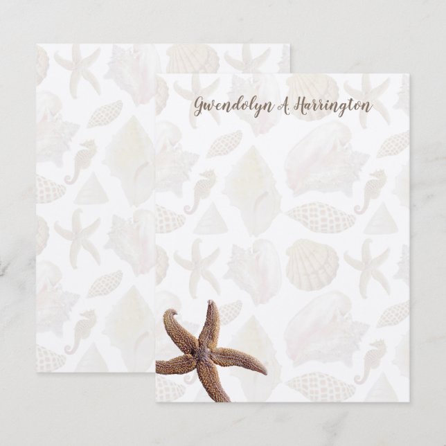 Starfish Beach-Muscheln Personalisierte Hinweise Einladung (Vorne/Hinten)