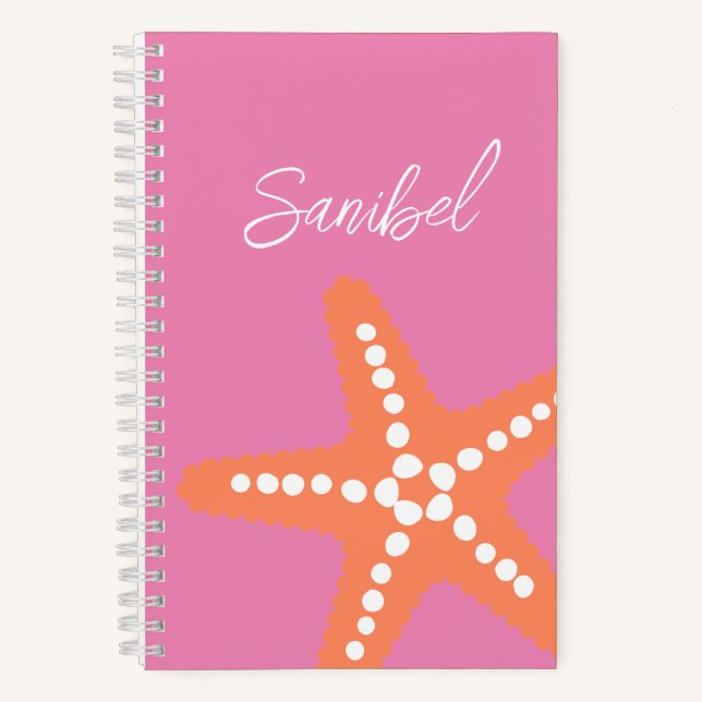 Starfish Beach Name Ocean Preppy Decke Rosa Orange Notizbuch (Vorderseite)