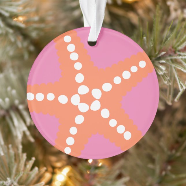 Starfish Beach Ocean Preppy Pink Orange Fun Ornament (Baum)