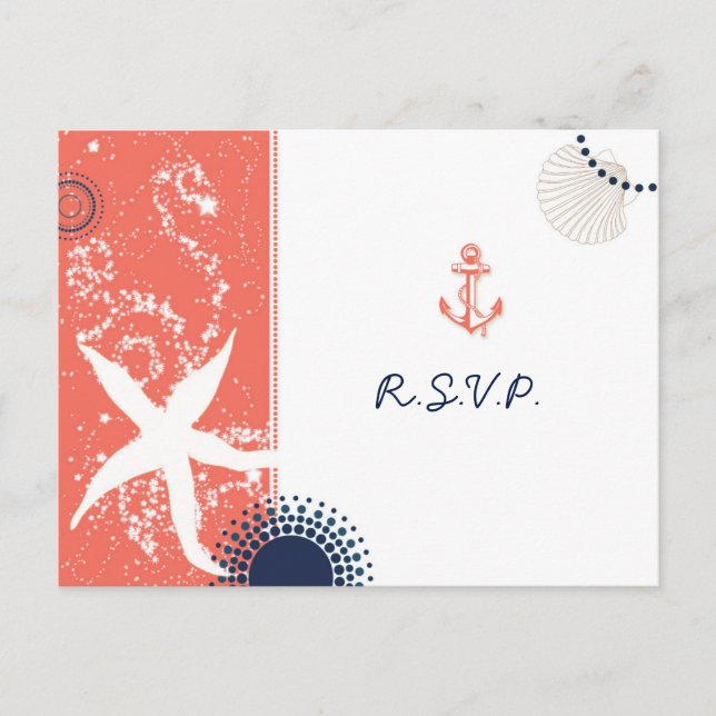 Starfish Beach Sand Nautical Wedding RSVP Einladungspostkarte (Vorderseite)