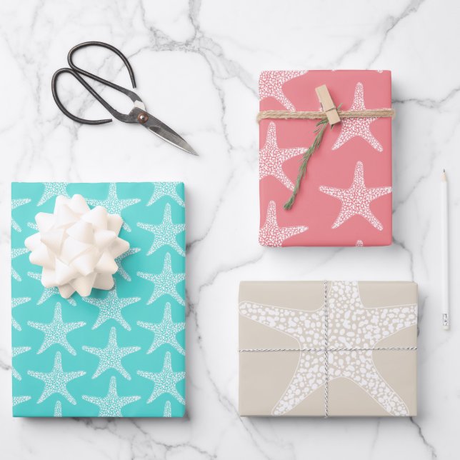 Starfish Beach Summer Wedtern Pattern Geschenkpapier Set (Vorderseite)