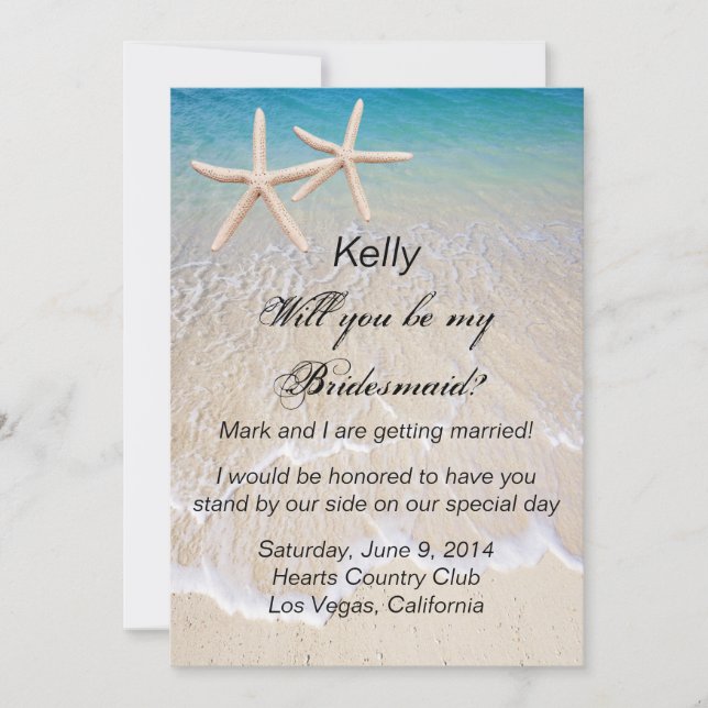 Starfish Beach Wedding Bridesmaid Card Einladung (Vorderseite)