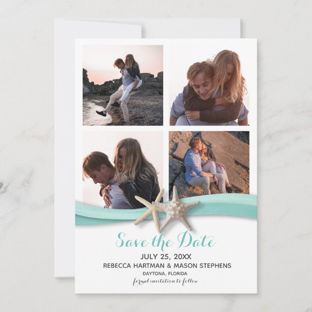 Starfish Beach Wedding Multi Foto Save The Date (Vorderseite)