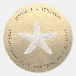 Starfish Beach Wedding Rücksendeadresse Gold Runder Aufkleber