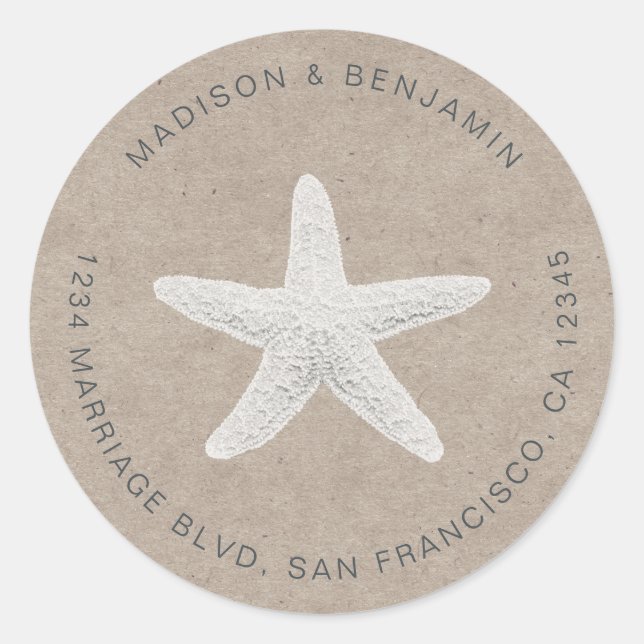 Starfish Beach Wedding Rücksendeadresse Kraft Runder Aufkleber (Vorderseite)