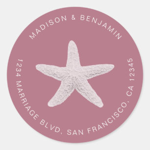Starfish Beach Wedding Rücksendeadresse Lila Runder Aufkleber
