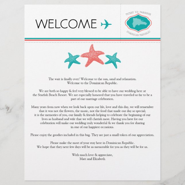 Starfish Begrüßungsbrief für die Dominikanische Re (Vorderseite)