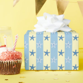 Starfish Blau und Butter Gelbe Streifen Nahtlos Geschenkpapier