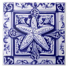 Starfish Blue and White Sea Star Ocean Beach House Fliese