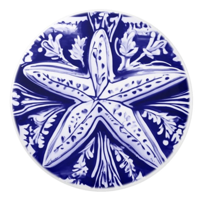 Starfish Blue and White Sea Star Ocean Beach House Keramikknauf (Vorderseite)
