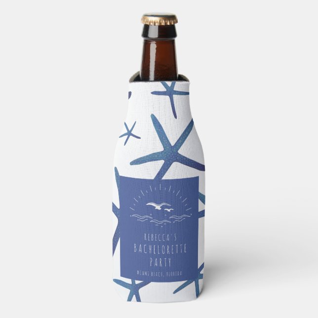 Starfish Blue Beach Junggeselinnen-Abschied Gefall Flaschenkühler (Flaschenvorderseite)