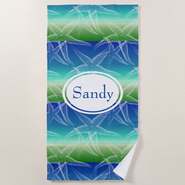 Starfish Blue Green Beach Personalisiert Beach Han Strandtuch (Vorderseite)