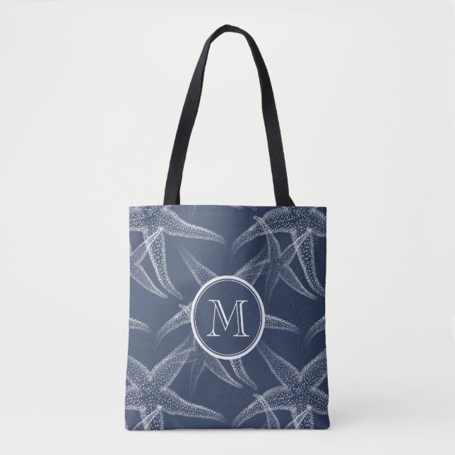 Starfish Blue Monogram Beach Totbeutel Tasche (Vorderseite)