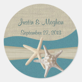 Starfish & Burlap Aquamarin Beach Runder Aufkleber