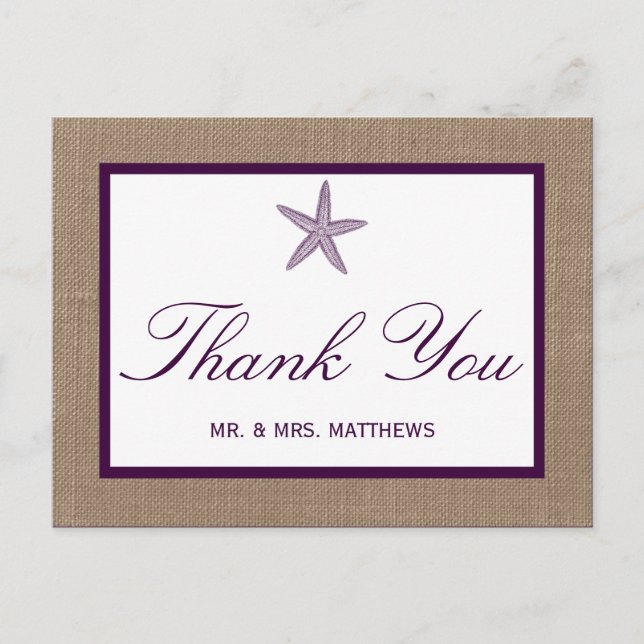 Starfish Burlap Beach Hochzeit | Wählen Sie Ihre F Postkarte (Vorderseite)