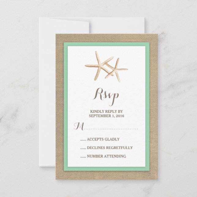 Starfish Burlap Beach Mariage tropical RSVP (Devant)