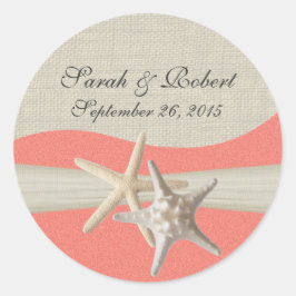 Starfish & Burlap Muschel Coral Runder Aufkleber