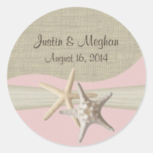 Starfish & Burlap Pink Runder Aufkleber