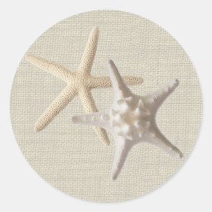Starfish & Burlap Runder Aufkleber
