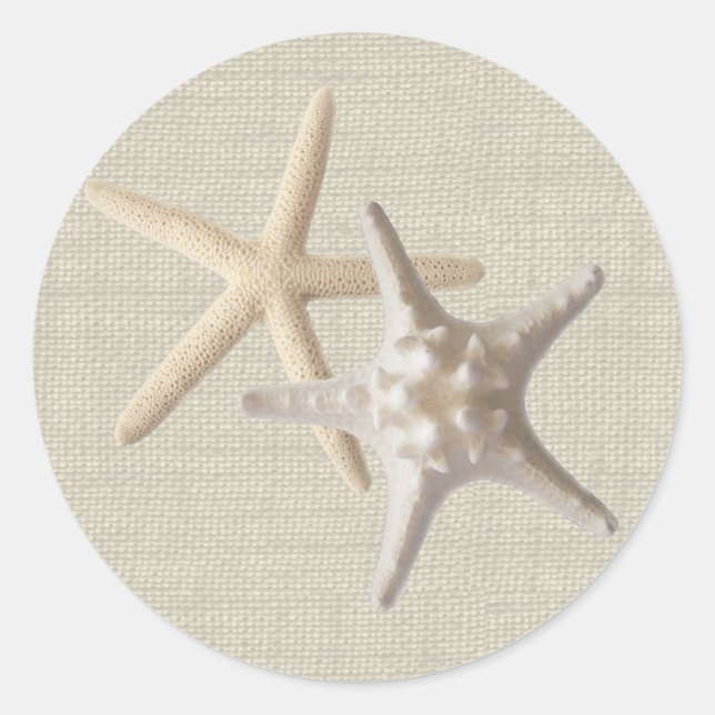 Starfish & Burlap Runder Aufkleber (Vorderseite)