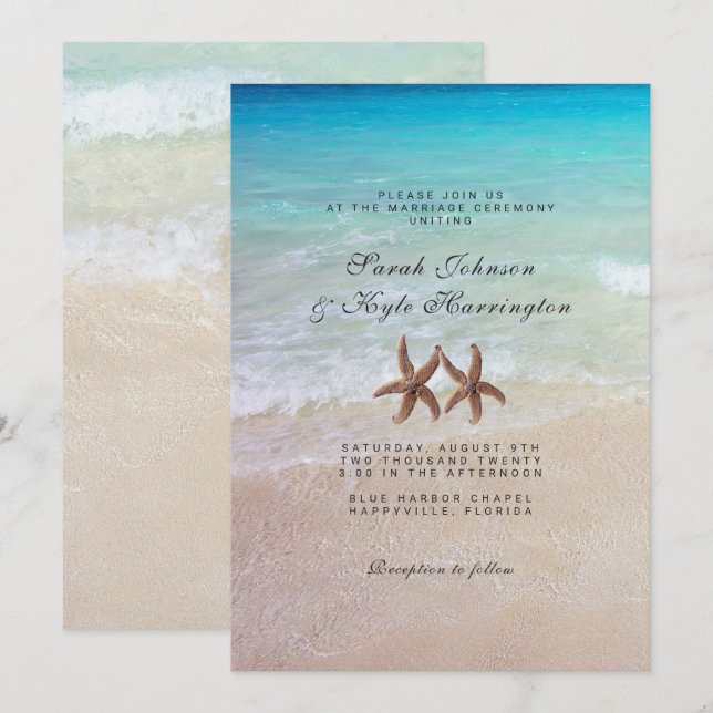 Starfish By the Sea Beach Wedding Invitation (Devant / Derrière)
