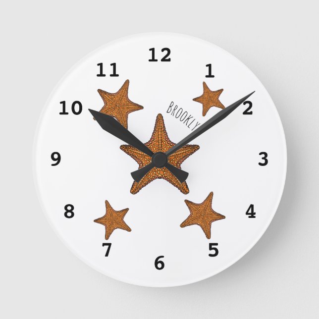 Starfish Cartoon Runde Wanduhr (Vorderseite)