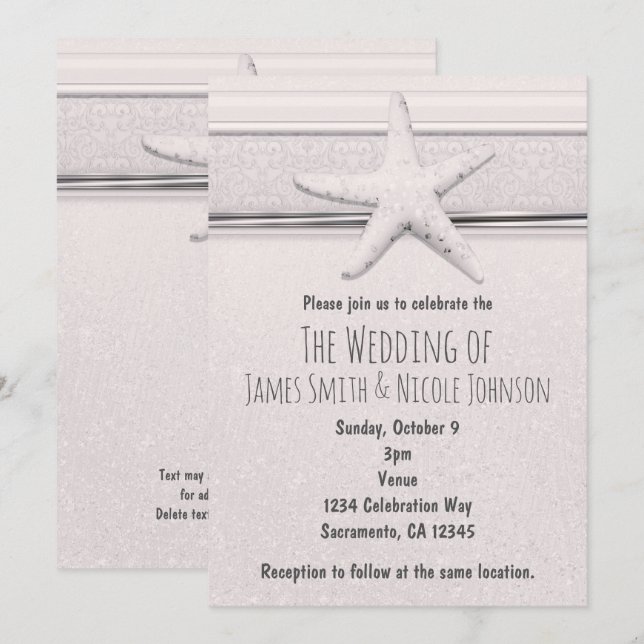 Starfish Classique Plage Blanc Mariage Invitation (Devant / Derrière)