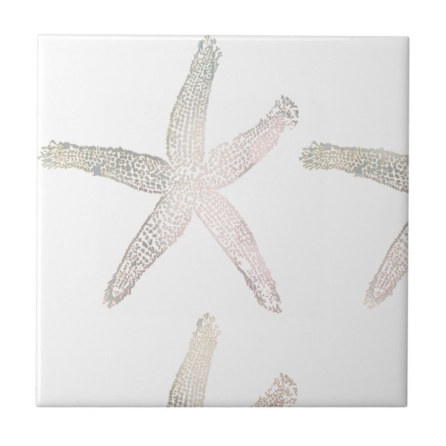 Starfish Coastal Beach Gray White Trendy Cool Fliese (Vorderseite)