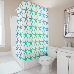 Starfish Coastal Beach Multicolor Aquamarin White Duschvorhang