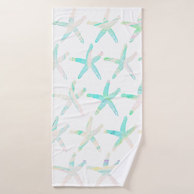 Starfish Coastal Beach Multicolor Aquamarine Muste Badehandtuch (Badehandtuch)
