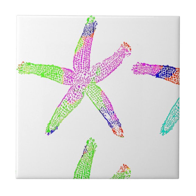 Starfish Coastal Beach Weiße Multicolor-Muster Fliese (Vorderseite)