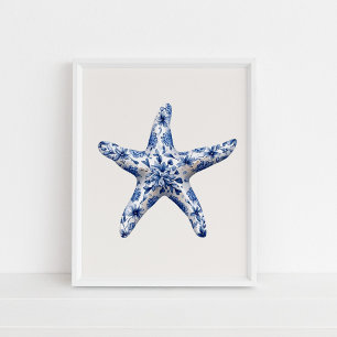 Starfish - Coastal Blue on Beige Wall Art Poster