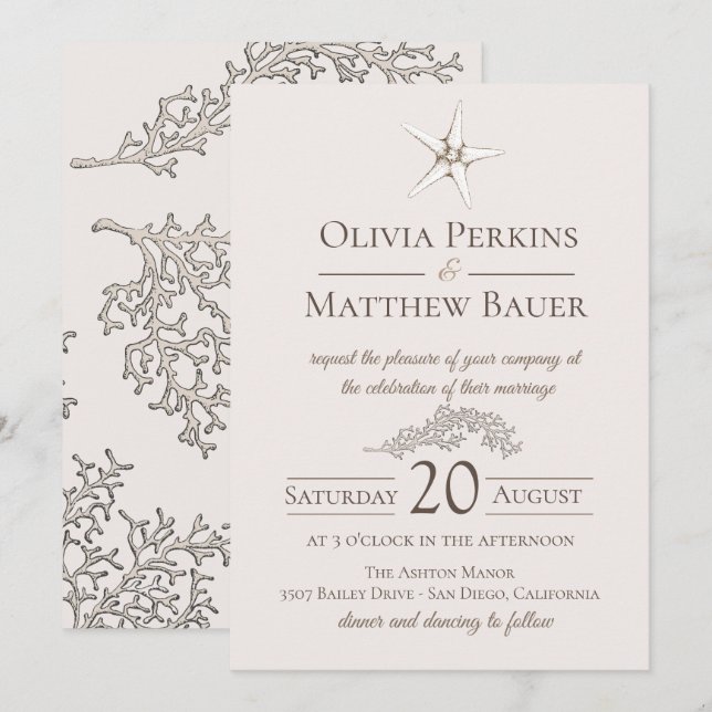 Starfish Coral Beach Hochzeit Einladung (Vorne/Hinten)