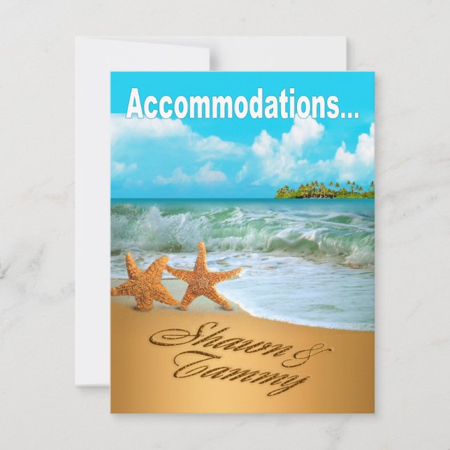Starfish Couple Beach Hochzeitsunterkünfte Einladung (Vorderseite)