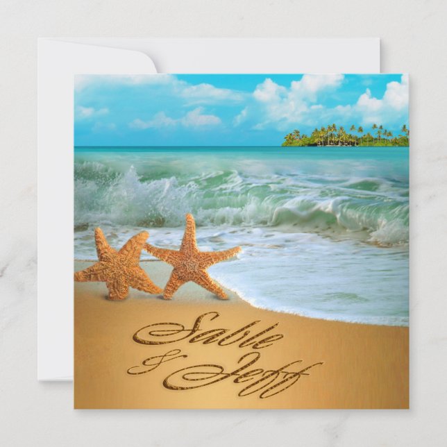 Starfish Couple FRAGE, IHRE NAMEN IN SAND ZU BRING Einladung (Vorderseite)