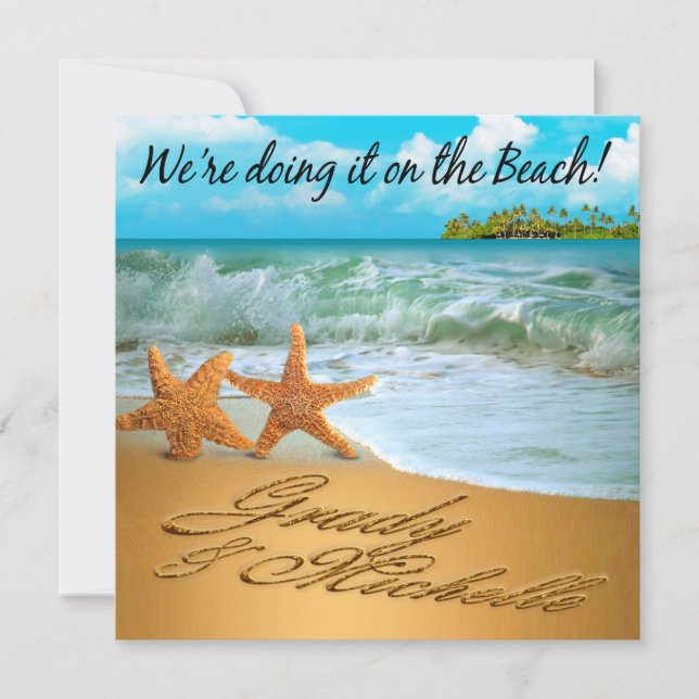 Starfish Couple FRAGE, IHRE NAMEN IN SAND ZU BRING Einladung (Vorderseite)