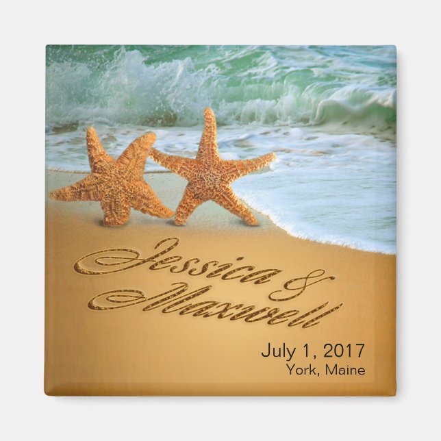 Starfish Couple FRAGTE, IHRE NAMEN IN SAND AUFZUBR Magnet (Vorne)