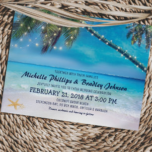 Starfish Couple Lights Beach Hochzeit in Urlaubsor Einladung
