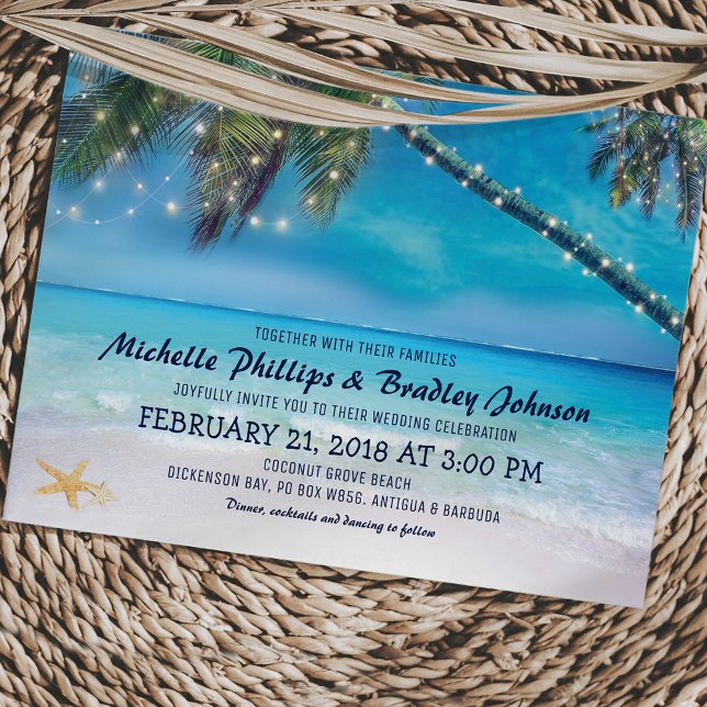 Starfish Couple Lights Beach Hochzeit in Urlaubsor Einladung (Von Creator hochgeladen)