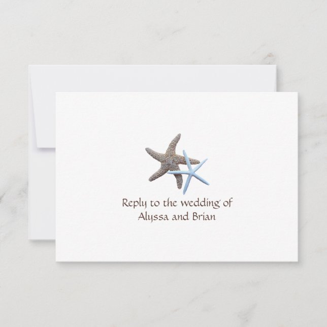 Starfish Couple weiße Antwortkarten mit Menü RSVP Karte (Vorderseite)
